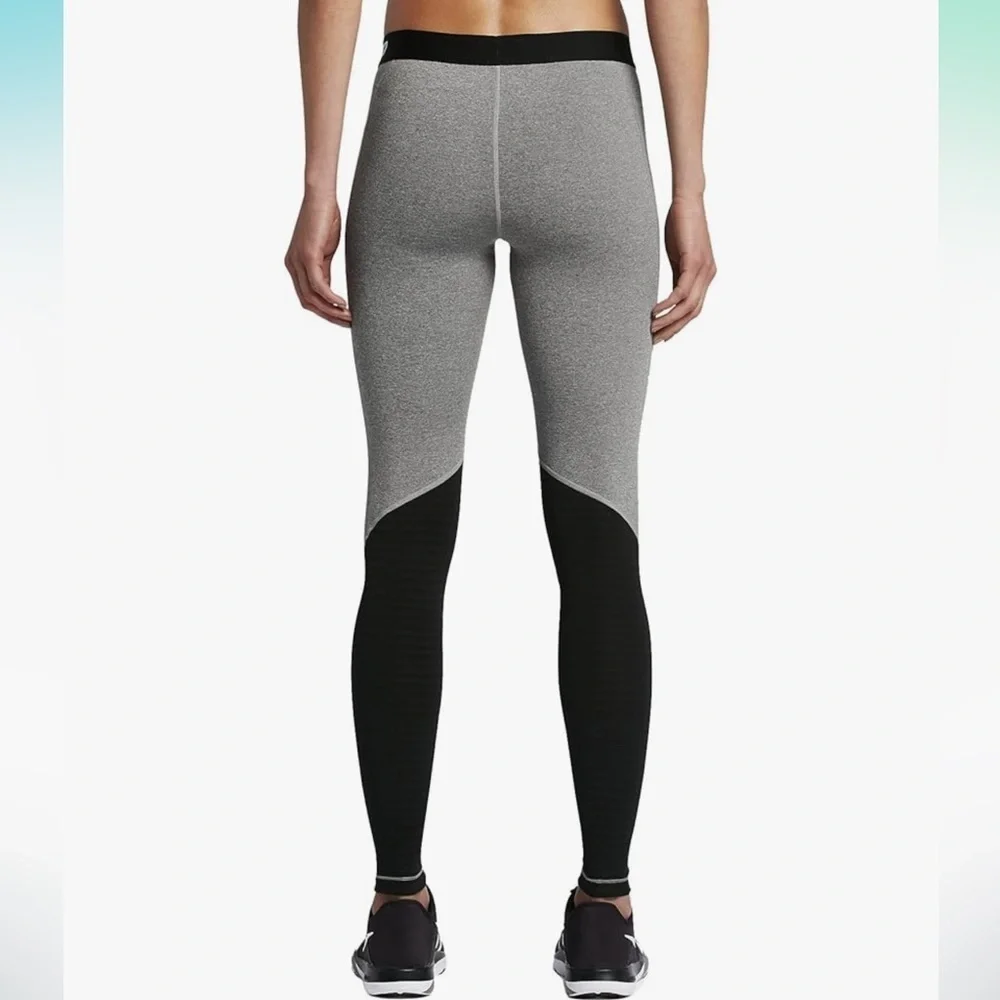 Nike Womens Pro Warm Training Tights Grey Dark Black 803102-063 Size Medium